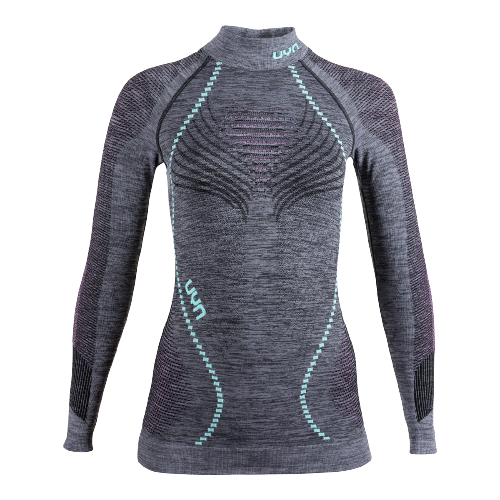 Thermounterwäsche UYN Woman Ambityon UW Shirt LG SL Melange Turtle Neck Black Pink/Aqua - 2024/25